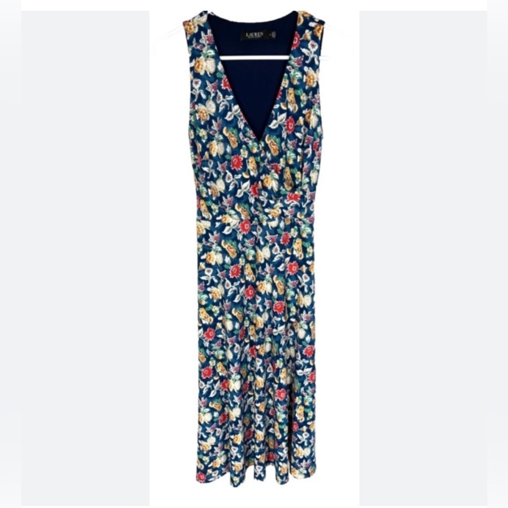 Lauren Ralph Lauren Stretch Floral Sleeveless Midi Fit & Flare Dress Size 4